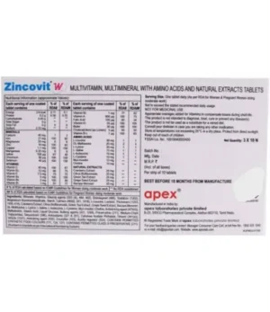 Zincovit W | Multivitamin, Multimineral with Amino Acids and Natural Extracts | Promotes Overall Health 10 tablet