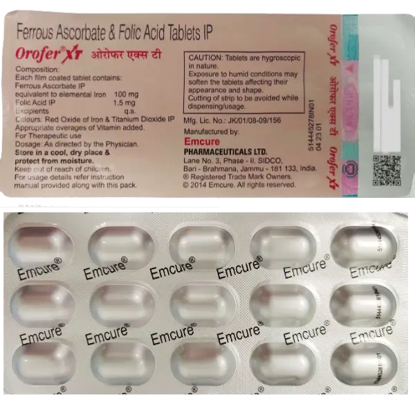 Orofer XT Tablet with Ferrous Ascorbate & Folic Acid | For Mineral Support 15 tablet